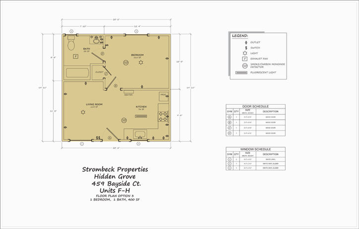 Floor Plan (459 Bayside Court; 1 Bedroom @ 400 S.F.) // Snapshot